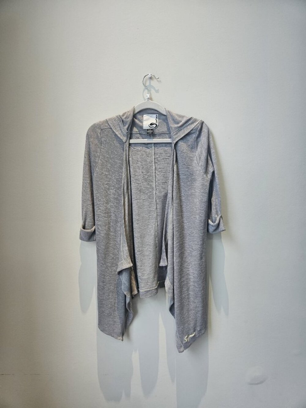 Surface Gray Hooded Open Front Cardigan Waterfall Wrap Duster-Small
